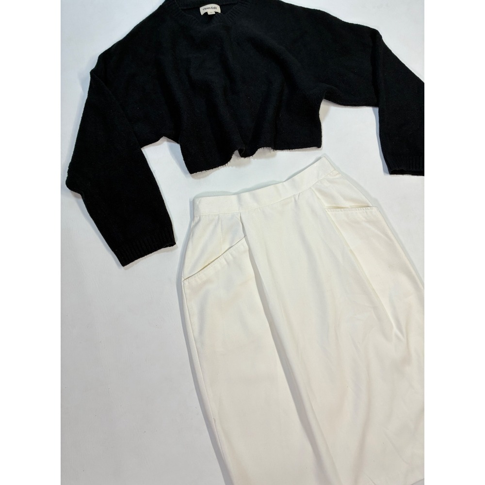 Vintage Sheridan Square Women's 10 Skirt White Midi Pocketed Pleated Business